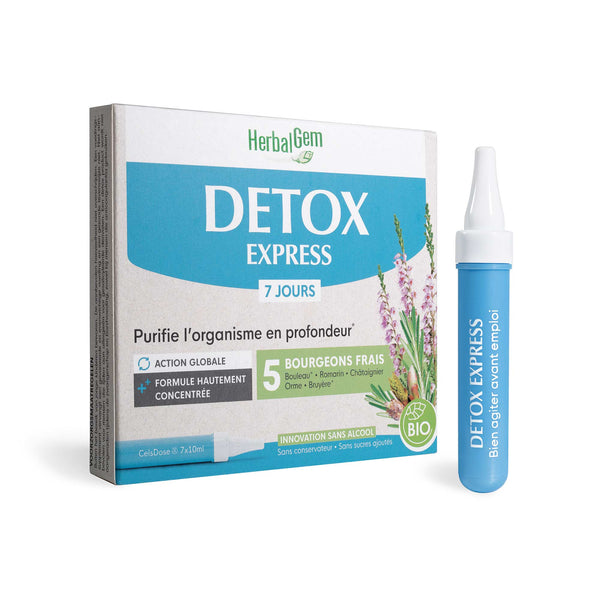 Boîte et ampoule Detox Express HerbalGem pour cure détox Bio de 7 jours.