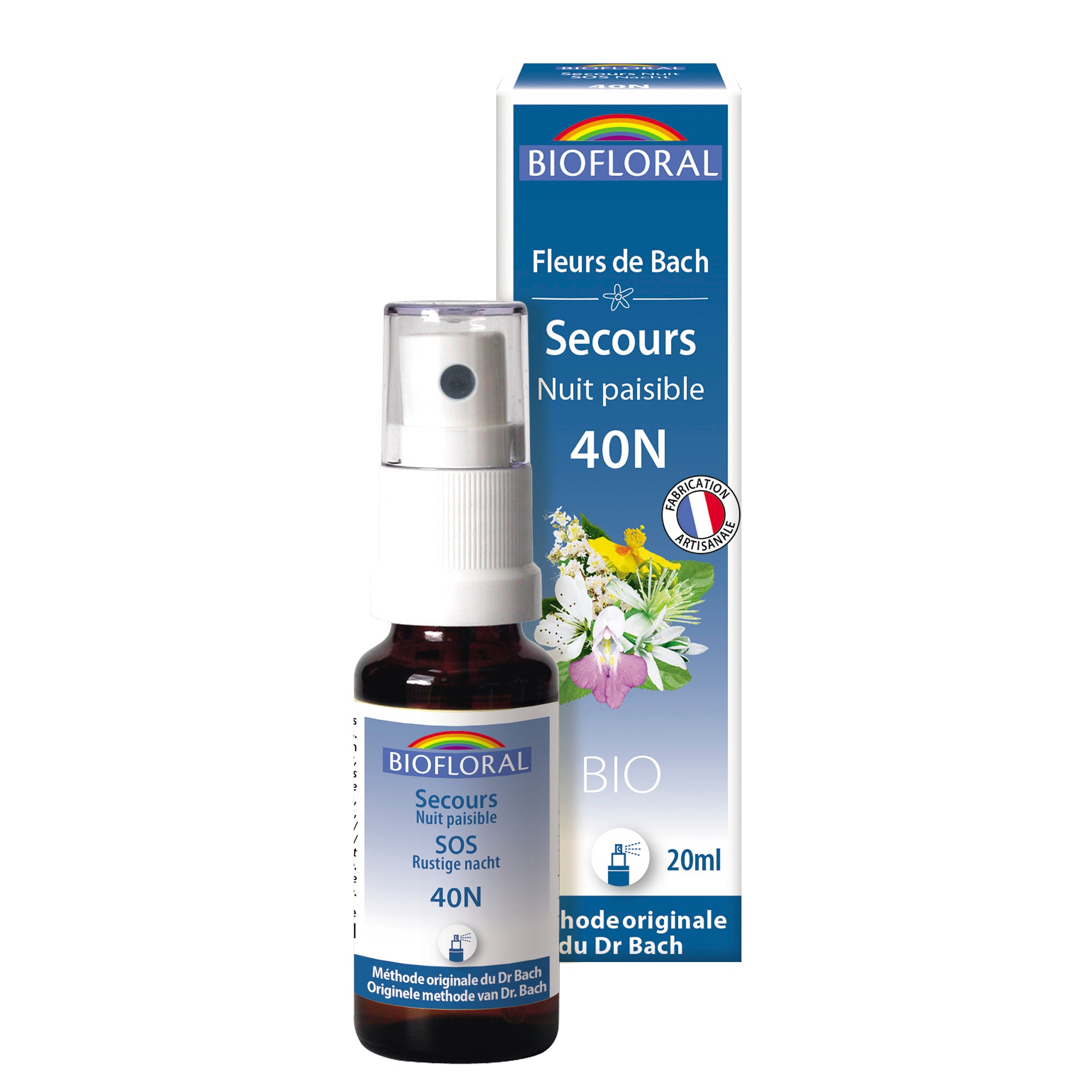 Organic spray Peaceful Night Rescue Biofloral 20ml with bach flowers.