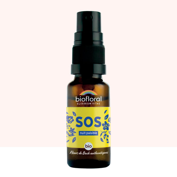 Flacon vaporisateur Biofloral SOS Nuit Paisible, élixir floral bio Fleurs de Bach.