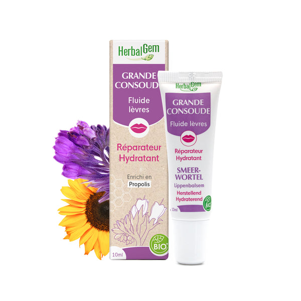 Fluide pour lèvres bio d'HerbalGem de 10 ml à la grande consoude, pour réparer et hydrater.